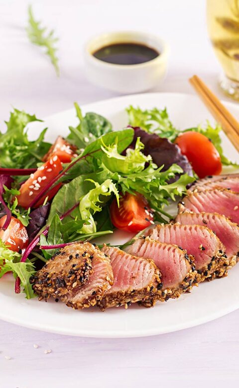 salmon with fresh green salad